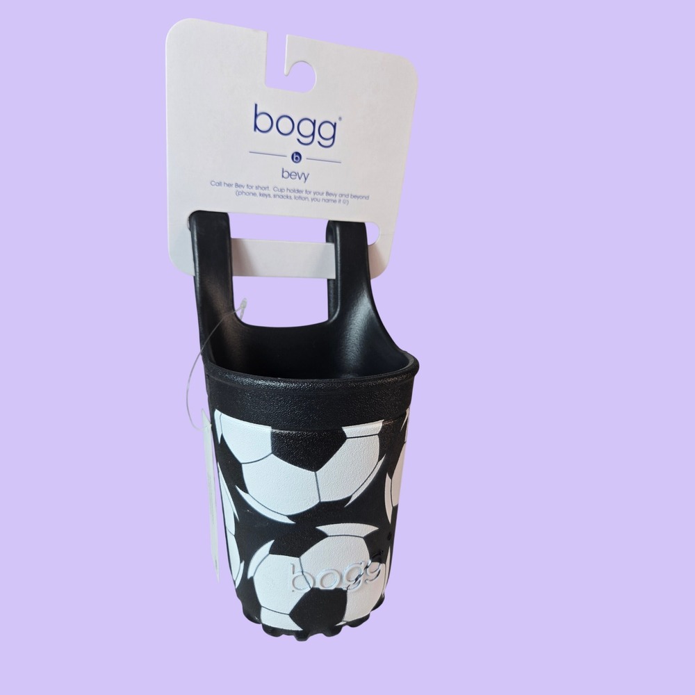Bogg Bag Bevy Cup Holder Attachment Lets Kick It Soccer Ball Print Black White
